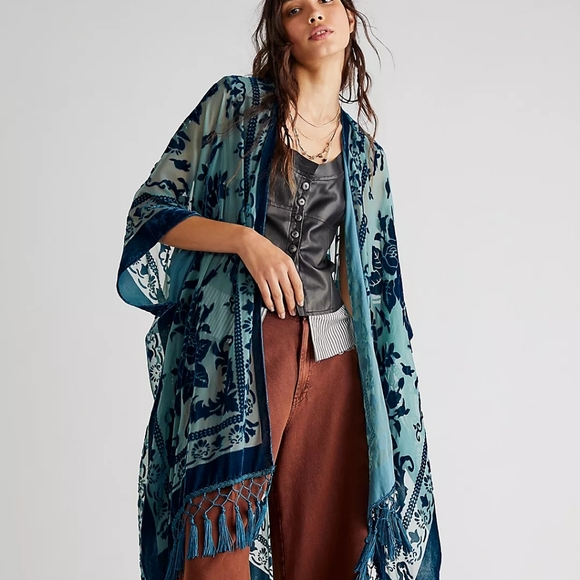 Free People Nightbird Velvet Burnout Kimono Duster - Picture 2 of 4